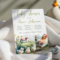 Watercolor-Farm-Henne mit Küken Baby-Party