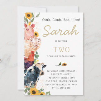 Watercolor Farm Invitation for Birthday Party Barn Einladung