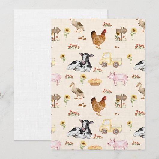 Watercolor Farm Scene Seamless Pattern Einladung (Vorne/Hinten)