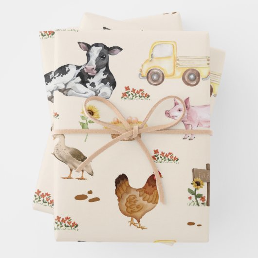 Watercolor Farm Scene Seamless Pattern Geschenkpapier Set (Beispiel)