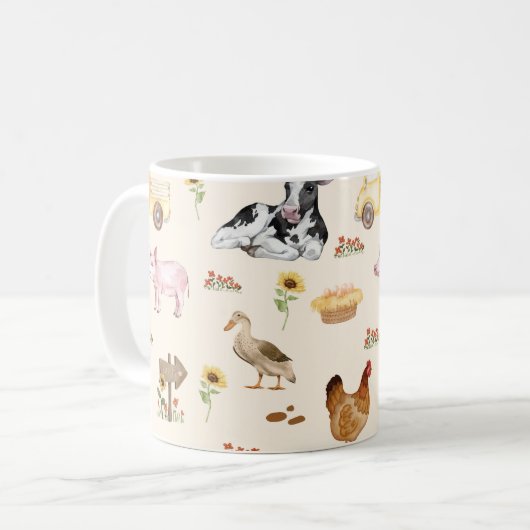 Watercolor Farm Scene Seamless Pattern Kaffeetasse (Vorderseite Links)