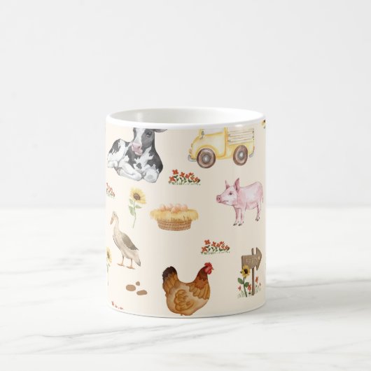 Watercolor Farm Scene Seamless Pattern Kaffeetasse (Mittel)