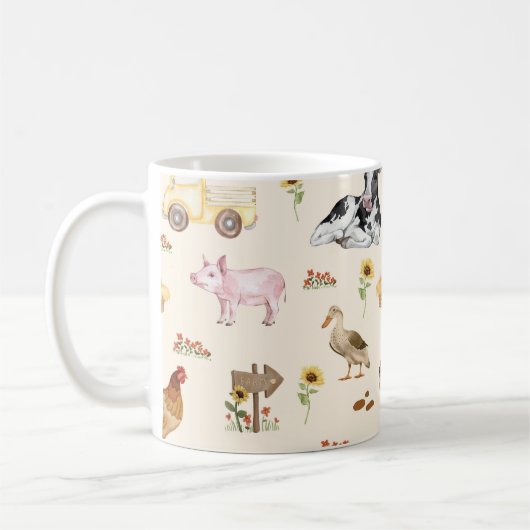 Watercolor Farm Scene Seamless Pattern Kaffeetasse (Links)