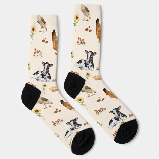 Watercolor Farm Scene Seamless Pattern Socken (Rechts)