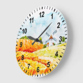 Watercolor Farm Windmühle Wall Clock Große Wanduhr (Winkel)