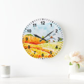 Watercolor Farm Windmühle Wall Clock Große Wanduhr (Zuhause)