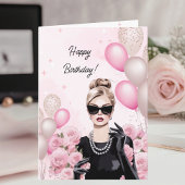 Watercolor Fashionista Chic Pink Happy Birthday Karte