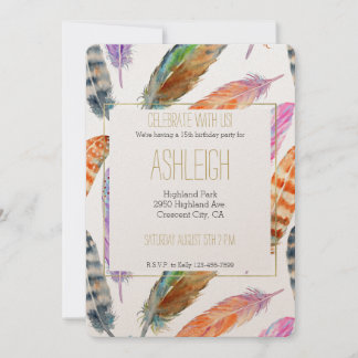 Watercolor Feathday Einladung