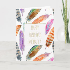 Watercolor Feathers Birthday Karte