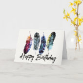 Watercolor Feathers Boho Happy Birthday Karte (Gelbe Blume)