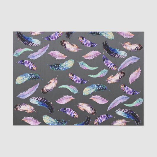 Watercolor Feathers Grau Muster Seidenpapier (Vorderseite)