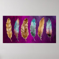 Watercolor Feathers Purple Brown Blue Poster Print