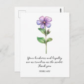 WATERCOLOR FEBRUARY VIOLET GEBURT BLUME DANKEN POSTKARTE (Vorne/Hinten)