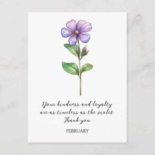 WATERCOLOR FEBRUARY VIOLET GEBURT BLUME DANKEN POSTKARTE (Vorderseite)