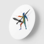 Watercolor Fencing Runde Wanduhr (Winkel)