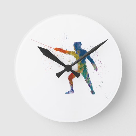 Watercolor Fencing Runde Wanduhr (Vorderseite)