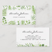 Watercolor Ferns and Eucalyptus Pattern Script Visitenkarte (Vorne/Hinten)