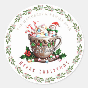 Watercolor-Fest-Weihnachts-Feiertags-Tasse Süßigke Runder Aufkleber