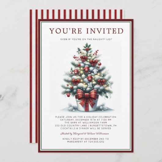 Watercolor Festive Christmas Tree Holiday Party Einladung (Vorne/Hinten)