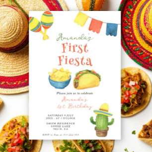 Watercolor-Fiesta-Erster-Geburtstag Einladung