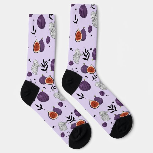 Watercolor Figs And Leaves Seamless Pattern Socken (Rechts)