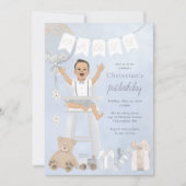 Watercolor First Birthday Baby auf dem Highstuhl Einladung (Vorderseite)