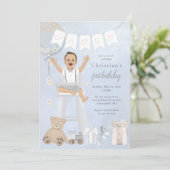 Watercolor First Birthday Baby auf dem Highstuhl Einladung (Stehend Vorderseite)