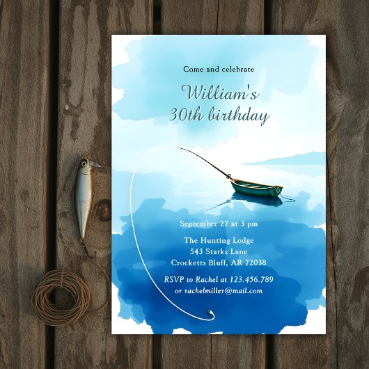 Watercolor Fishing Boat 30th Birthday Party Einladung