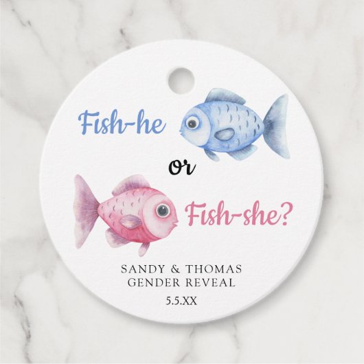 Watercolor Fishing Gender Reveal Geschenkanhänger (Vorderseite)