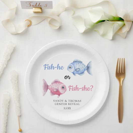 Watercolor Fishing Gender Reveal Pappteller (Hochzeit)