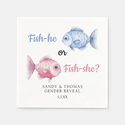 Watercolor Fishing Gender Reveal Serviette (Vorderseite)