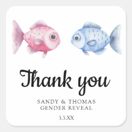 Watercolor Fishing Thank you gender reveal Quadratischer Aufkleber
