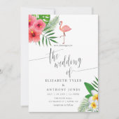 Watercolor Flamingo Aloha Luau Beach Wedding Einladung (Vorderseite)