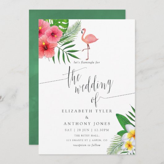 Watercolor Flamingo Aloha Luau Beach Wedding Einladung (Vorne/Hinten)