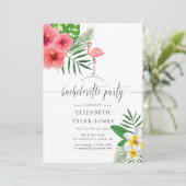 Watercolor Flamingo Aloha Luau Junggeselinnen-Absc Einladung (Stehend Vorderseite)