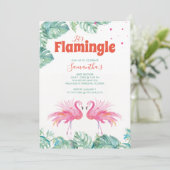 Watercolor Flamingo Babydusche Einladung (Stehend Vorderseite)