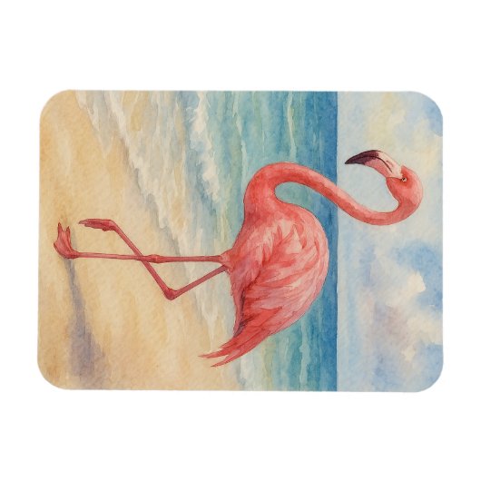 Watercolor Flamingo Beach Magnet (Horizontal)