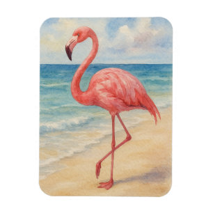 Watercolor Flamingo Beach Magnet