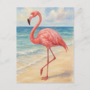 Watercolor Flamingo Beach Post Card Feiertagspostkarte
