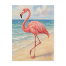 Watercolor Flamingo Beach Post Card