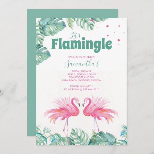 Watercolor Flamingo Brautparty Einladung (Vorne/Hinten)