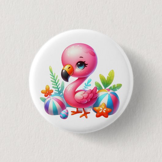 Watercolor Flamingo Cartoon Clipart Button (Vorderseite)