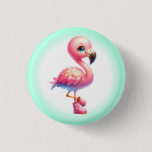 Watercolor Flamingo Cartoon Clipart Button