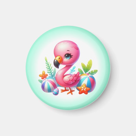 Watercolor Flamingo Cartoon Clipart Magnet (Vorne)