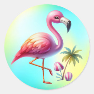 Watercolor Flamingo Cartoon Clipart Runder Aufkleber