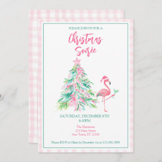 Watercolor Flamingo Christmas Soirée Invitation Einladung