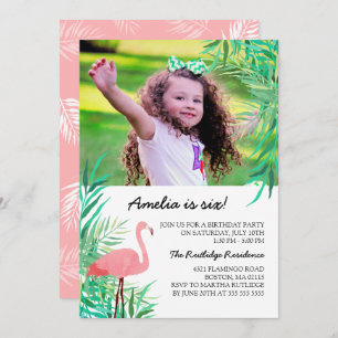 Watercolor-Flamingo-Foto-Geburtstags-Party Einladung