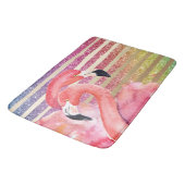 Watercolor-Flamingo-Glitzer-Goldstreifen Badematte (Schrägansicht)