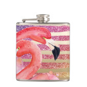 Watercolor-Flamingo-Glitzer-Goldstreifen Flachmann (Vorderseite)