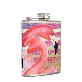 Watercolor-Flamingo-Glitzer-Goldstreifen Flachmann (Rechts)